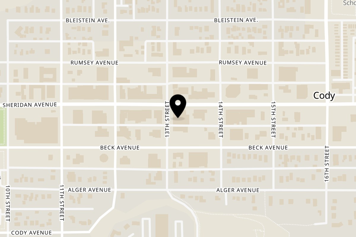 Map showing the location of Tossers Pizza & Beer on 1302 Sheridan Ave in Cody